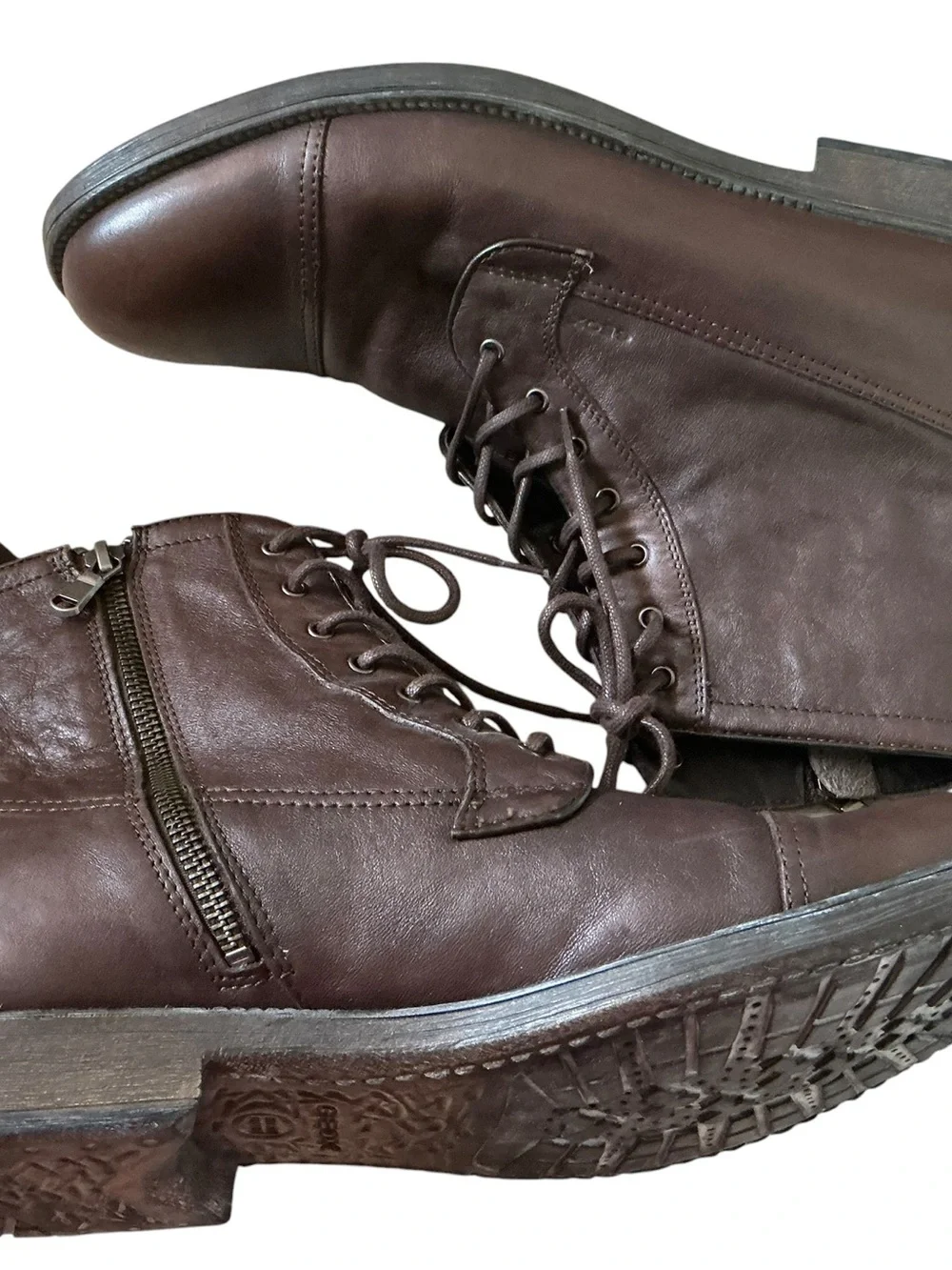 Geox brown leather boots size 10 cap-toe lace up
